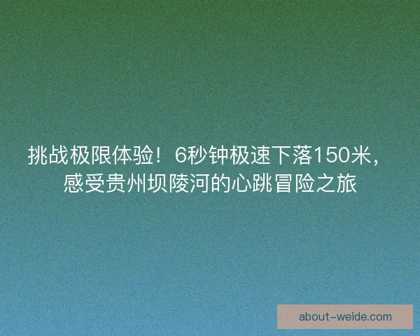 挑战极限体验！6秒钟极速下落150米，感受贵州坝陵河的心跳冒险之旅